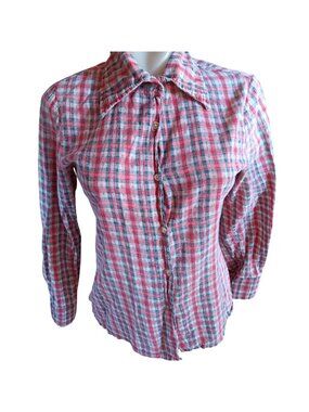 1970's Vintage Womens Small Boho Shirt Mom Camper Plaid Button-Up Buttery Soft